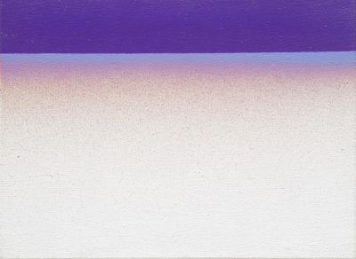 an abstract painting of purple and blue with a white background