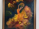 a painting of a woman in a yellow dress is shown