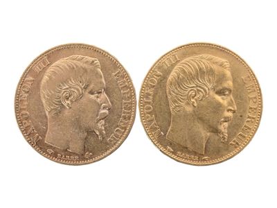 Deux pièces de 20 francs or Napoléon III tête nue de 1854 et… - Photo 1