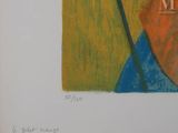 drawing of a painting of a person with a umbrella in a field