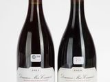 deux bouteilles de vin rouge posées l'une à côté de l'autre sur une surface blanche