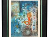 framed and matted lithographic painting of a man and a woman