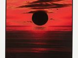 an image of a painting of a sunset over the ocean