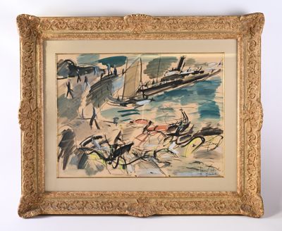 an image of a picture of a painting of a boat in the water