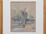an image of a painting of a windmill on a street