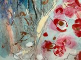 a picture of a painting with red flowers on it
