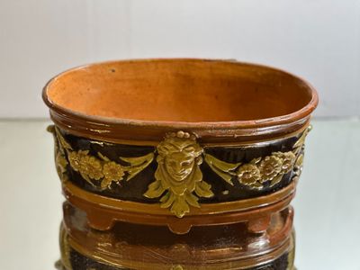 a close up of a bowl on a table