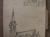 drawing of a drawing of a tower with a clock on top of it