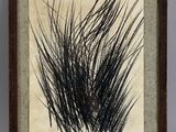 an old picture of a black and white plant in a wooden frame