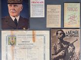 some old military memorabilias are on display on a table