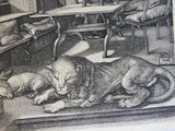 un dessin représentant un chien et un chat allongés par terre