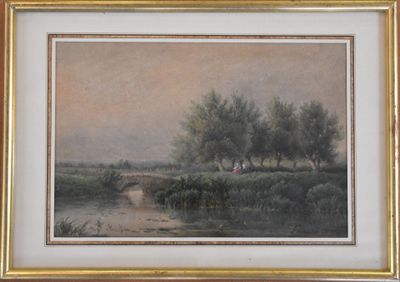 une image d'une peinture représentant un paysage avec des arbres et une rivière