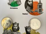 four different coins with different images of different countries on them