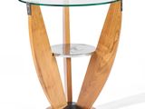 a side table with a glass top and a wooden base
