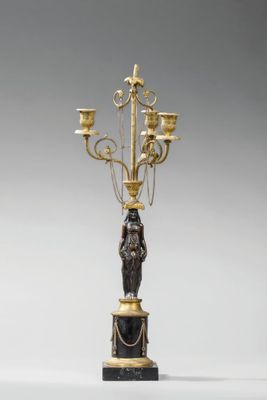 paire de candélabres en bronze et en marbre