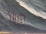 a painting of a wave crashing on the shore