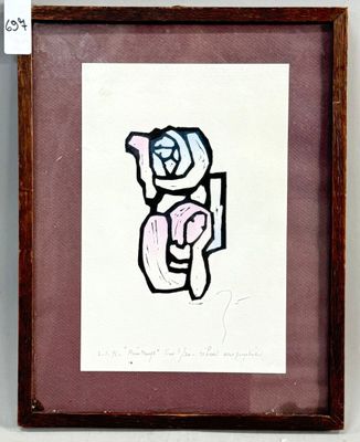 tableau encadré représentant un dessin d'une main tenant une rose rose