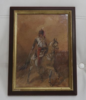 tableau représentant un homme à cheval, accroché au mur à côté d'un tableau représentant un homme sur un cheval