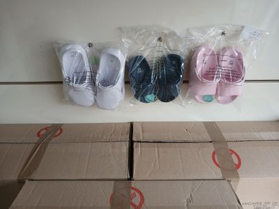 four pairs of shoes hanging on the wall