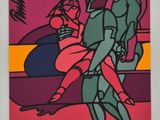 une image représentant un tableau où l'on voit un homme et une femme à moto