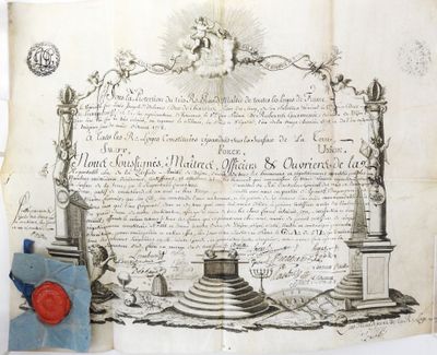 un vieux document sur lequel est apposé un cachet de cire rouge