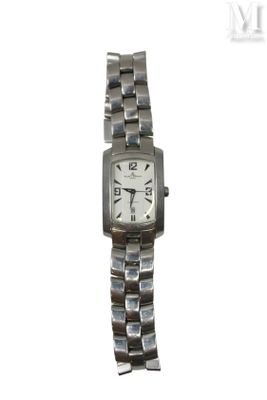 an image of a woman ' s wrist watch with a white dial