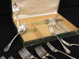 six forks and six spoons in a case