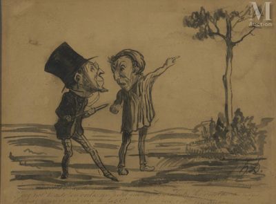 un vieux dessin représentant un homme et un garçon debout l'un à côté de l'autre