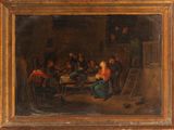 an oil painting of a group of people sitting around a table