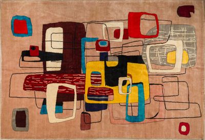 an image of a rug with various shapes and colors