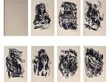 une série de six dessins en noir et blanc représentant des personnes dans différentes poses