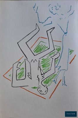 un dessin représentant un homme assis sur une chaise
