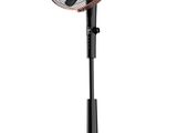 a black fan sitting on top of a metal stand