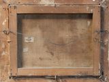an old picture of a wooden frame with a wire hanging from it