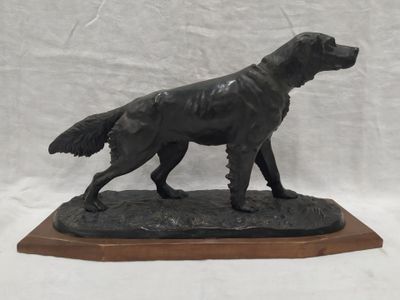 Henri BEAUCLAIR (1845-?). Chien à l'arrêt Épreuve en bronze …