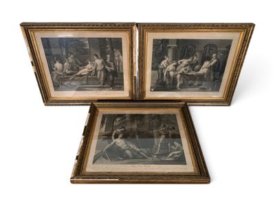 two framed pictures of a group of people sitting in a room