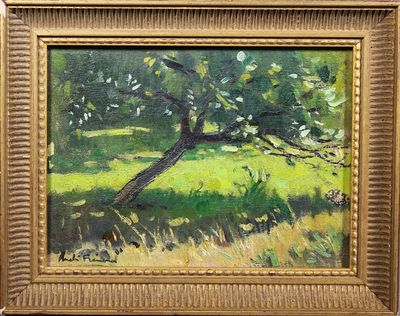 an image of a painting of a tree in a grassy field