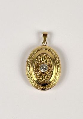 an image of a gold locke with a diamond in the center