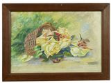 painting of yellow flowers in a basket on a white background