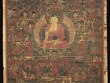 un tableau représentant une femme assise en position du lotus