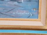 a picture of a painting of a boat in the water