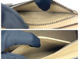 two pictures of the inside of a purse with a zipper open