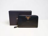 prada zip around wallet in black