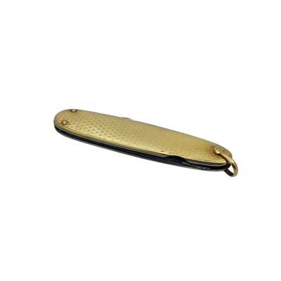 gold plated pocket knife on white background with clipping for blade