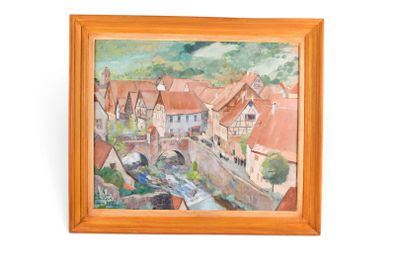 une photo d'un tableau représentant une ville, dans la photo
