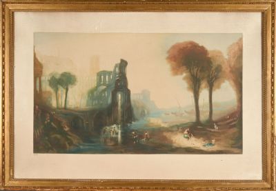 an image of a painting of a castle in the middle of a forest