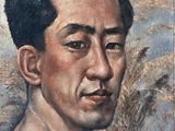 portrait of a man in a field of wheat in a wooden frame