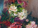 a painting of flowers in a vase on a table