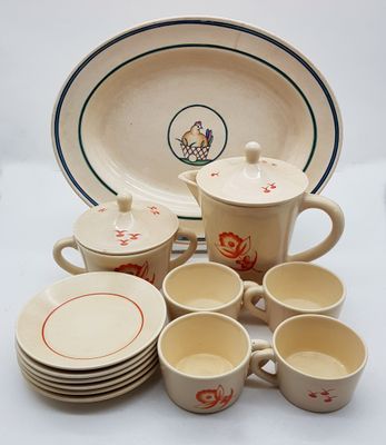 a lot of cups and saucers on the table