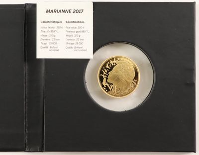 a close up of a gold coin in a black box